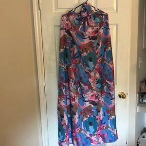 Tube Top Bright Abstract Dress With Neck tie Large NWOT